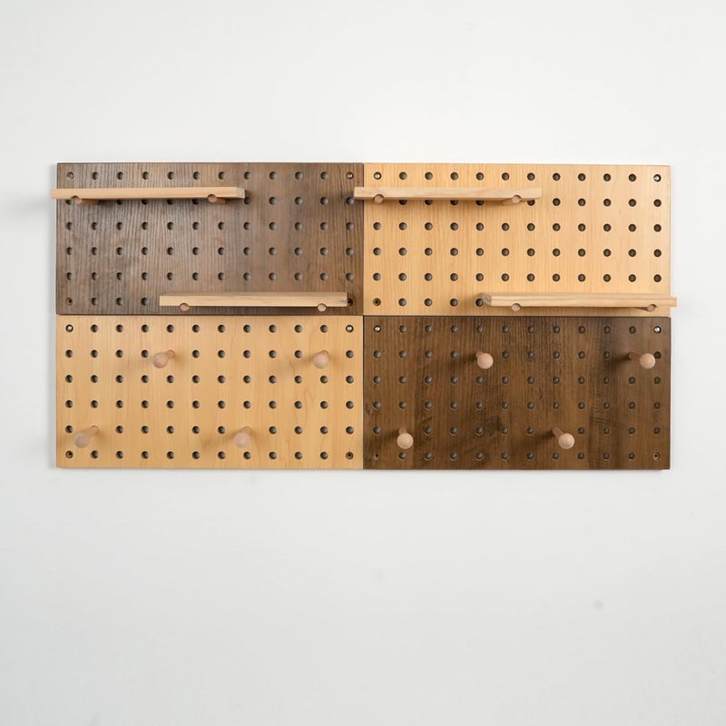 UMICAL Brown & Beige Wood Pegboard Modular Display Wooden Pegboard Combination Wall Organizer Storage Wall Hooks Shelf for Home, Office, Bathroom, Comes with 4 Pieces Pegboards - Image 1